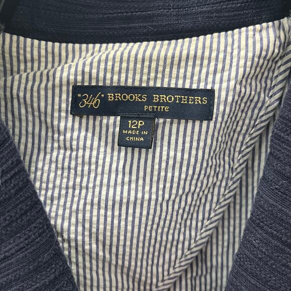 Brooks Brothers Women's Petite 12P Navy Blue With Striped Trim Blazer - Picture 5 of 7